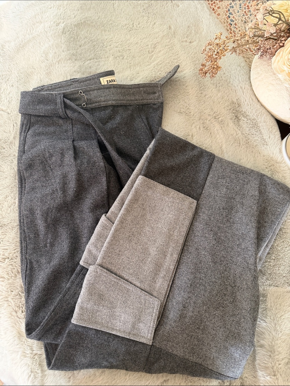 ZARA Two-Tone Gray Wide-Leg Trousers